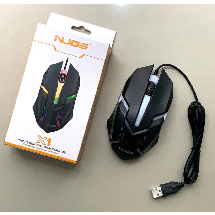 MOUSE GAMING KABEL USB NUOS X1 MOUSE LAPTOP KOMPUTER LED MURAH
