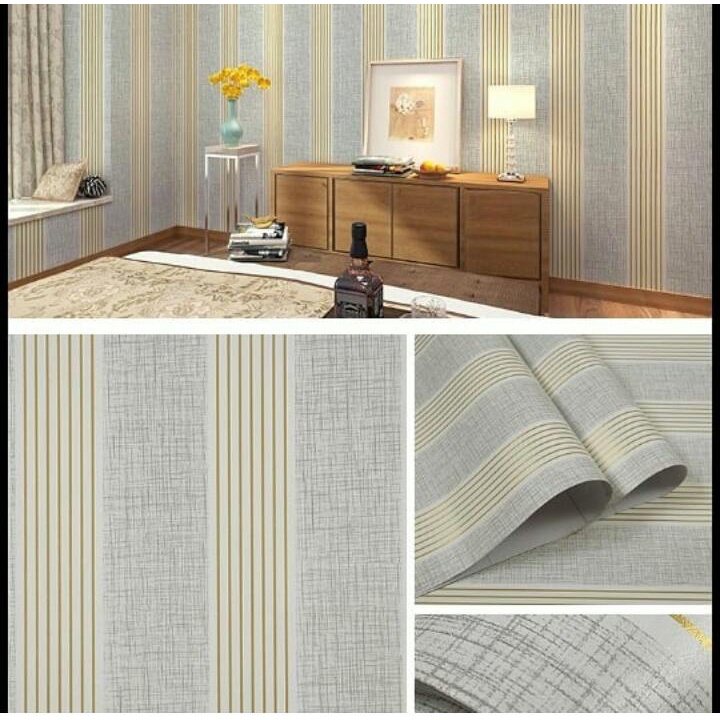 Wallpaper Dinding Ruang Tamu Garis Silver 10mx45cm