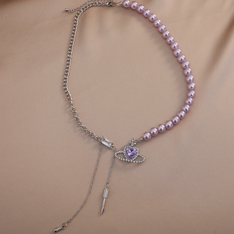 Zircon Planet Purple Pearl Necklace Accessories Light Luxury Clavicle Chain Retro