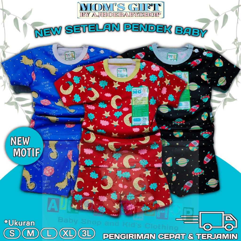 3 PCS | MOM'S GIFT KATUN ASLI 100 % Setelan Baju Pendek Celana PENDEK SETELAN  MOM'S GIFT mirror velvet art 260