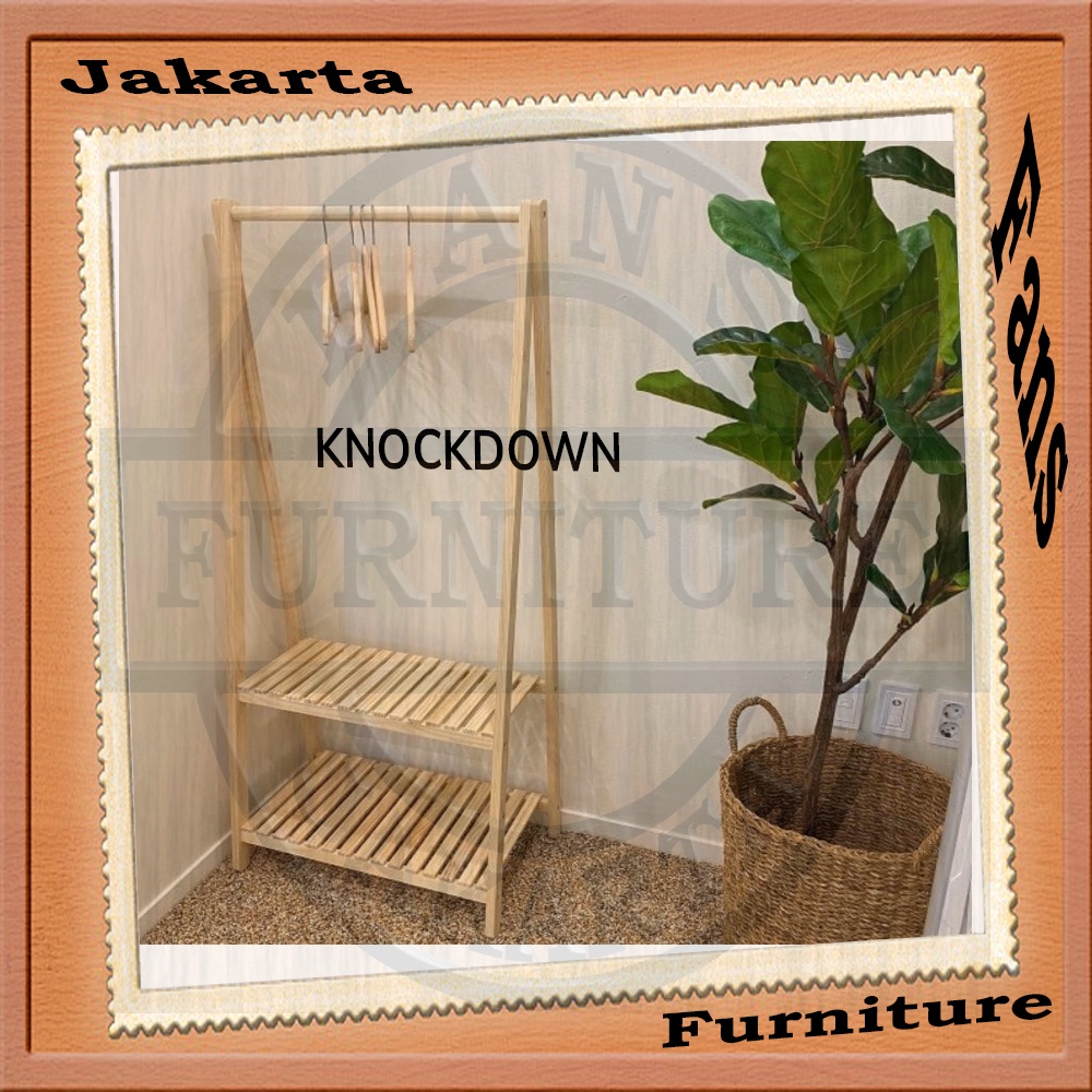 Rak gantung baju kayu 2 susun / rak baju hanger baju 2 susun / gantungan baju kayu 2 susun / rak baj