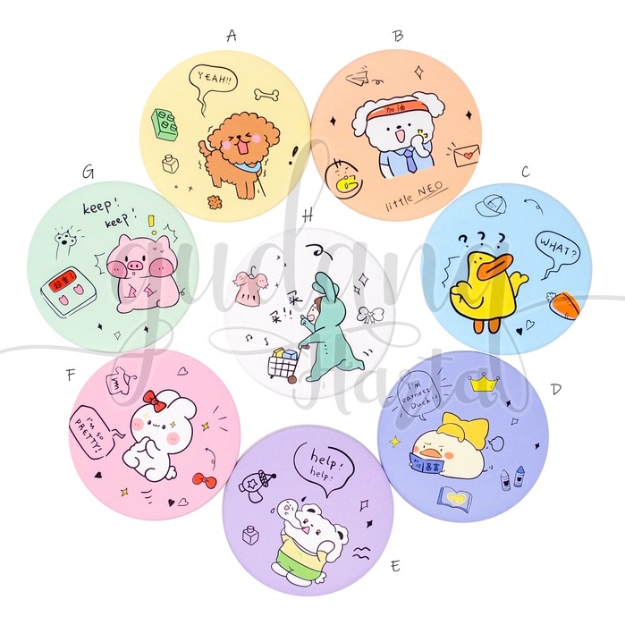 Cermin Kaca Bulat Mini Simple Little Animal Mirror Motif Duck Pig Sheep Bear GH 504283