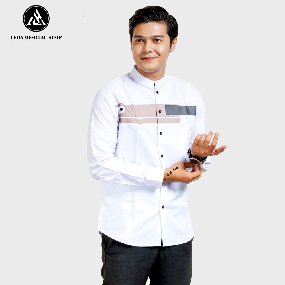 Baju koko pria-Kemeja Koko Lengan Panjang Motif Polos Bahan Toyobo Size M L XL XXL XXXL