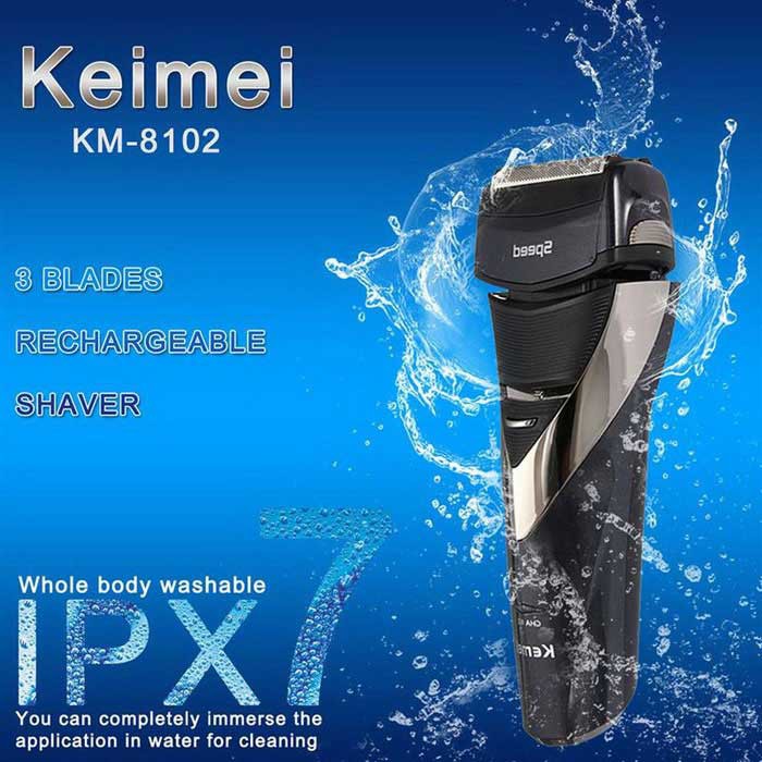 Kemei KM-8102 3D Reciprocating Triple Blade Shaver Waterproof Rechargeable Razor Trimmer for Men