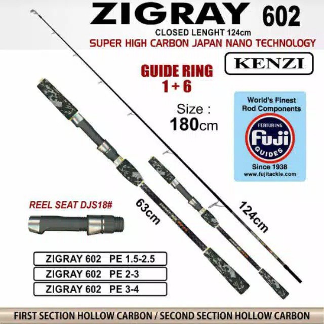 Rod spining Joran Pancing Rod kenzi zigray 180cm pe 1.5-2.5 ROD JIGGING