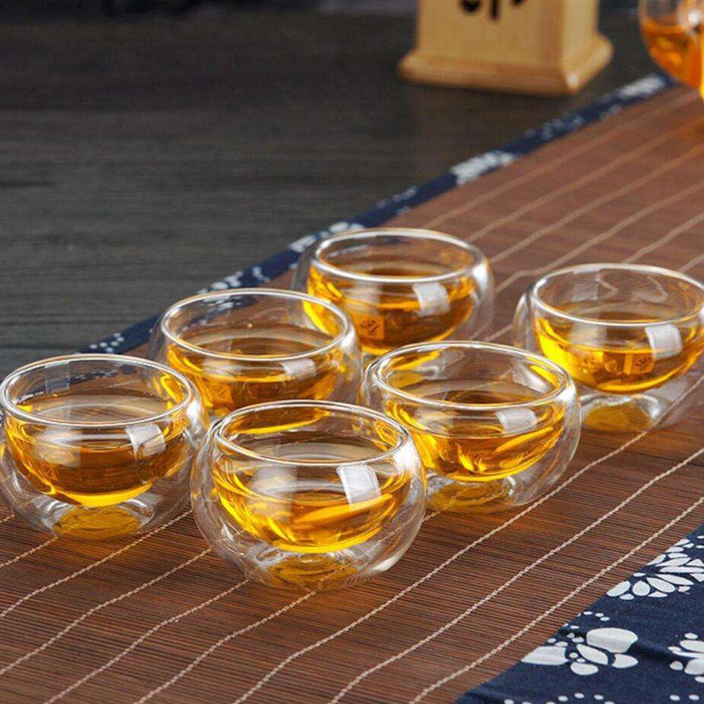 Suyo 50 ml Mini Glass Cup Perlengkapan Minum Cina Jepang Tahan Panas Double Wall Beer Whisky Juice Insulated Tea Cups