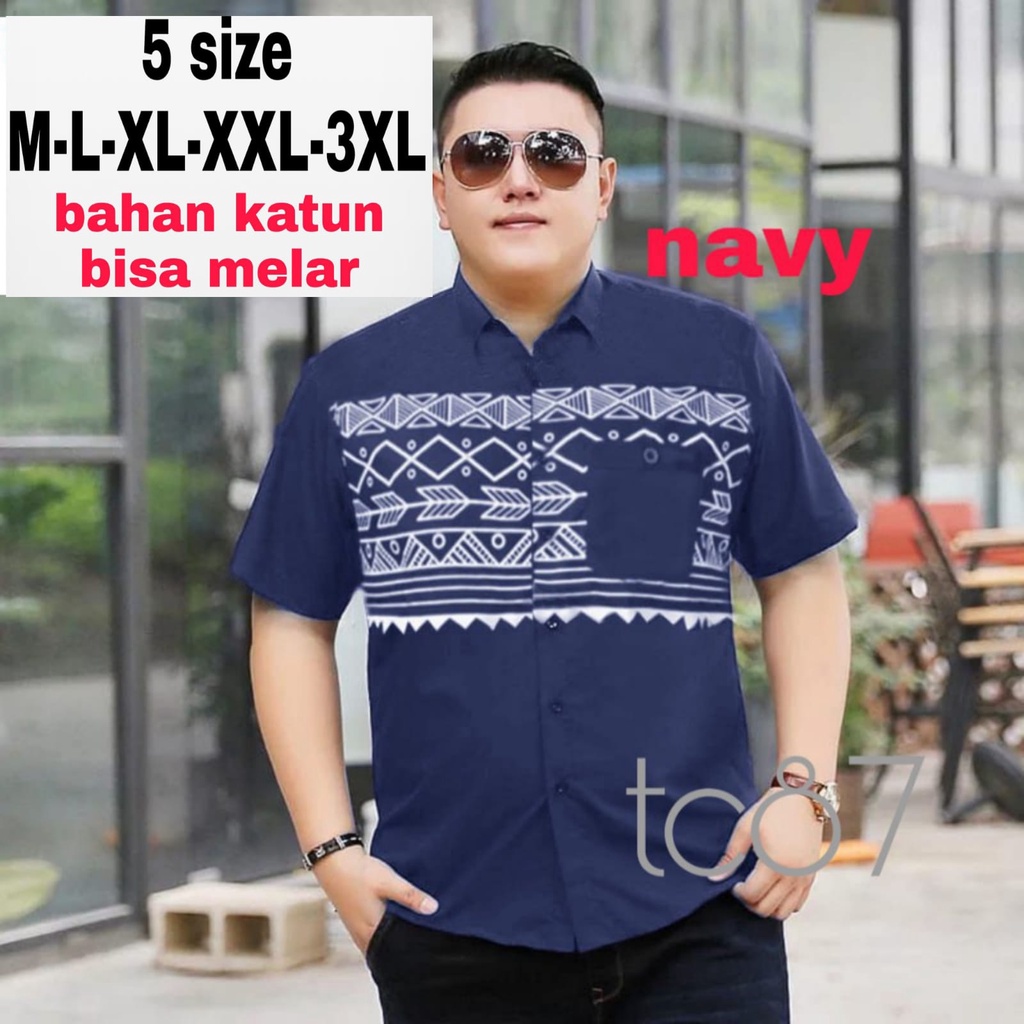 tc87 COD 3WARNA KEMEJA PRIA JUMBO LENGAN PENDEK/HEM PRIA CASUAL MOTIF SABLON GOOD QUALITY AROW