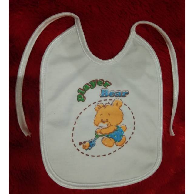 1 PCS SLEBER / CELEMEK / TALI ALAS MAKAN BAYI PUTIH MOTIF  PLAYER BEAR