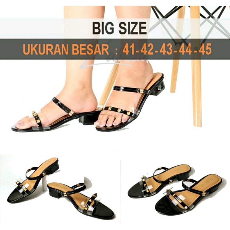 Sandal Valentino Black Big Size / Slop Kasual Wanita Hitam JUMBO 41-45 Sendal Santai Clasik Cocok Buat Kaki Gemuk Hitam, 44