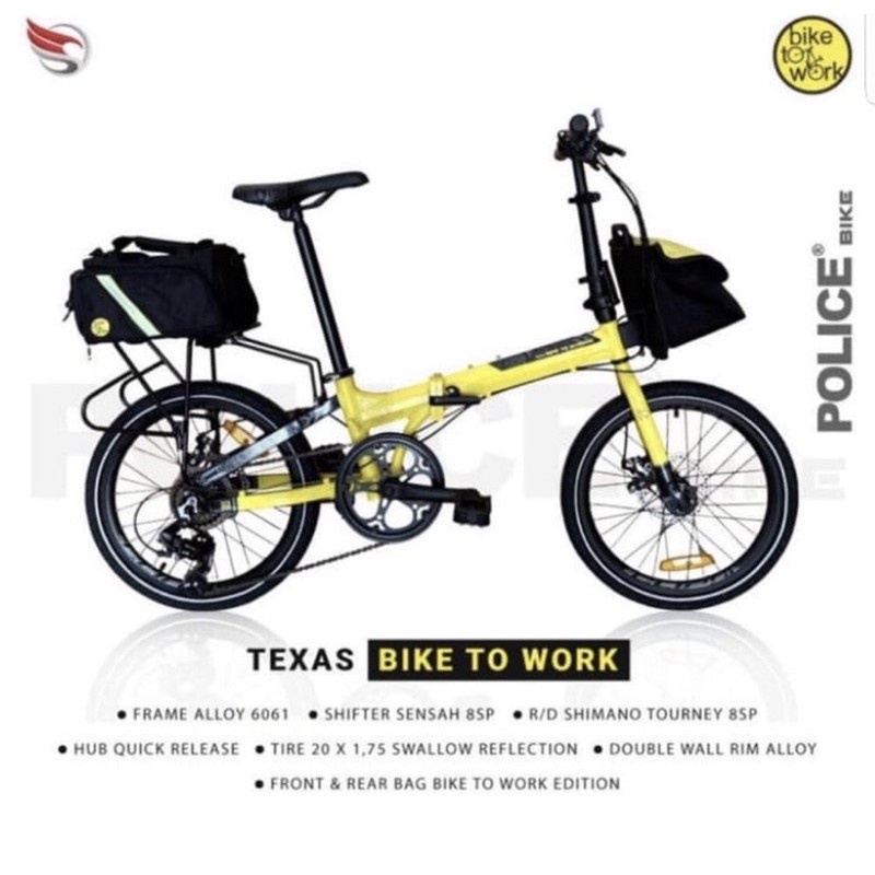 Khusus Exspedisi Sepeda Lipat Element Police Texas Bike To Work 20 inch folding bike bonus tas B2W 8S NEW kredit COD-1