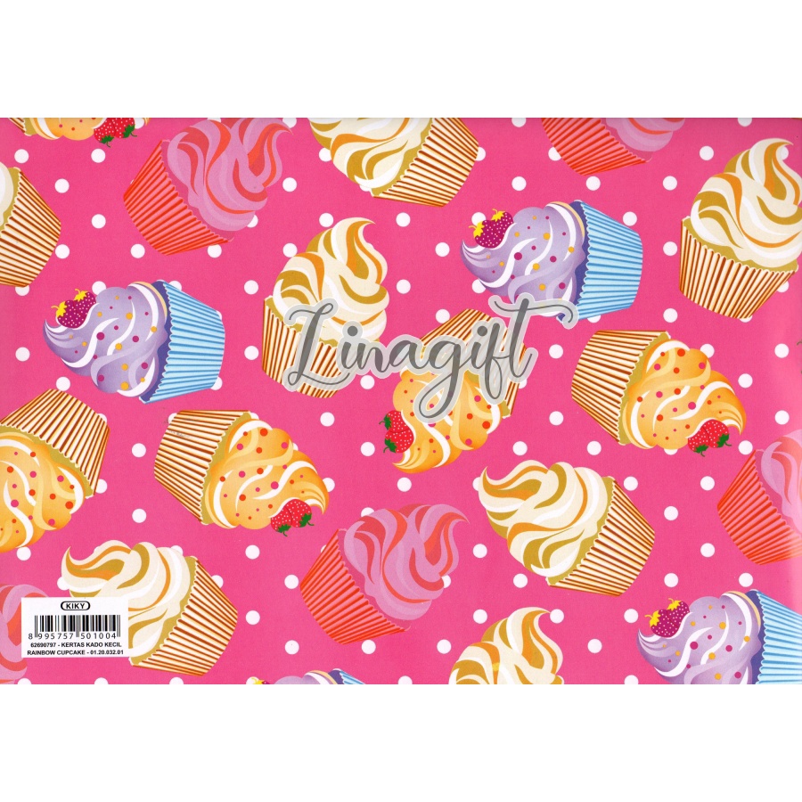 ( 5 Lembar ) CUPCAKE KIKY - KERTAS KADO - GIFT WRAPPING PAPER CUTE CAKE / MACAROONS / ICE CREAMS / FOOD MOTIF