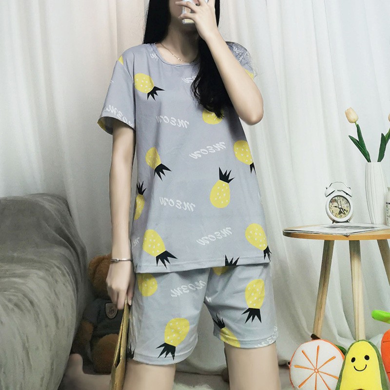 VS - SET PIYAMA BAJU TIDUR WANITA PINEAPPLE | CELANA PENDEK LENGAN PENDEK PIYAMA IMPORT JAKARTA PY25