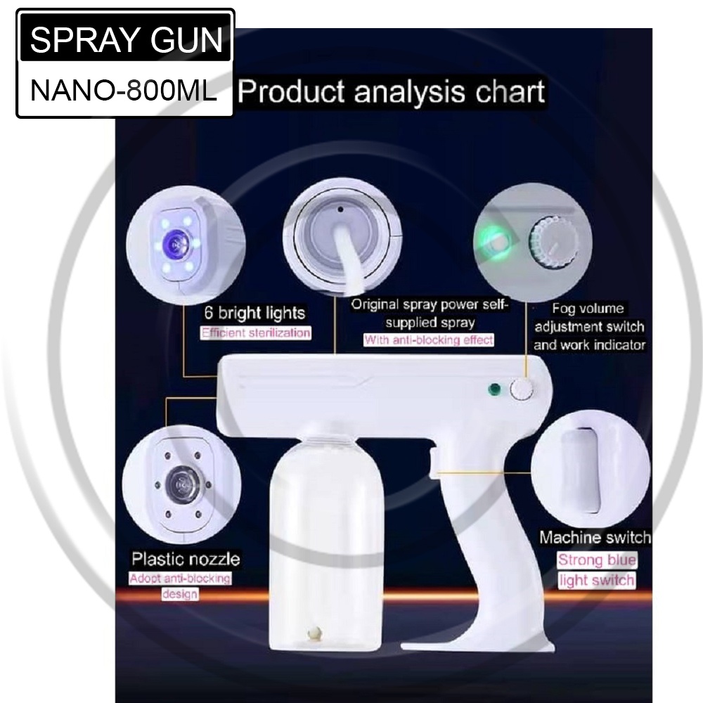 USB Nano Spray Gun / Alat Semprot Disinfektan Healthy Lifestyle Wireless Charging Nano Blue Light Atomizer Botol 800ml - CO