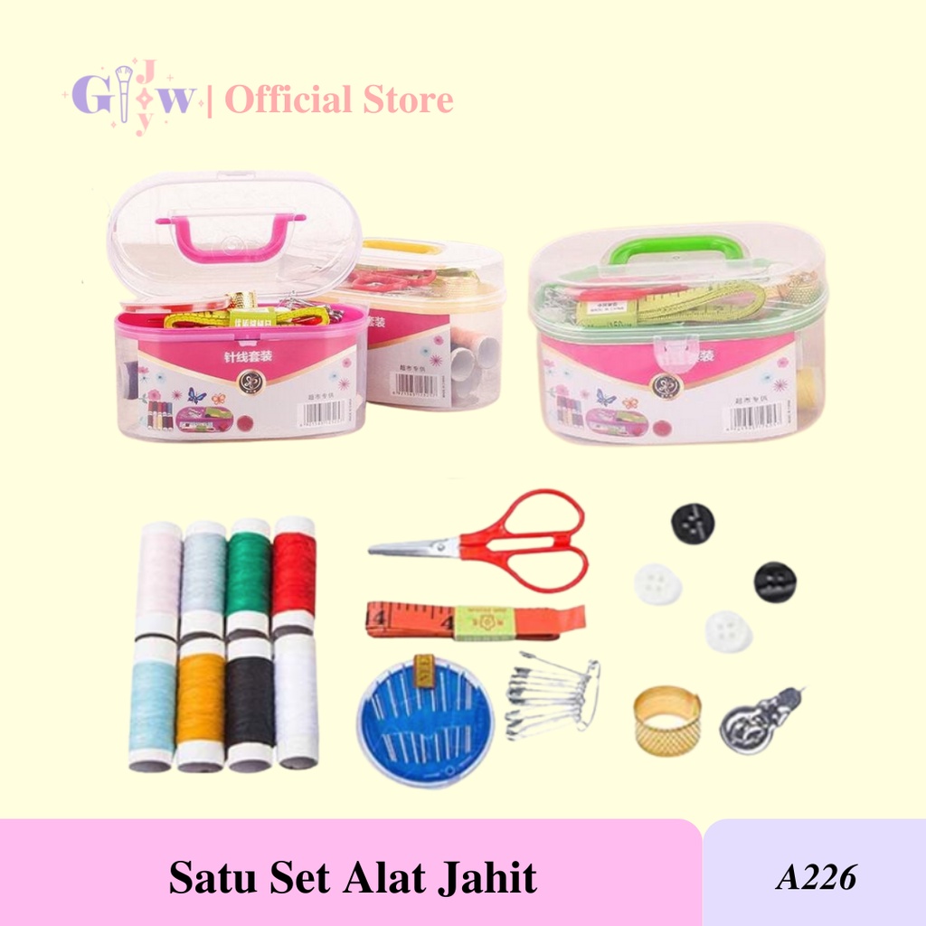 A226 (TANPA JARUM) SATU SET ALAT JAHIT sewing kit peralatan menjahit penjahit benang perlengkapan hobi koleksi baju bahan jarum pentul peniti kotak box gunting meteran meter warna warni banyak souvenir hadiah