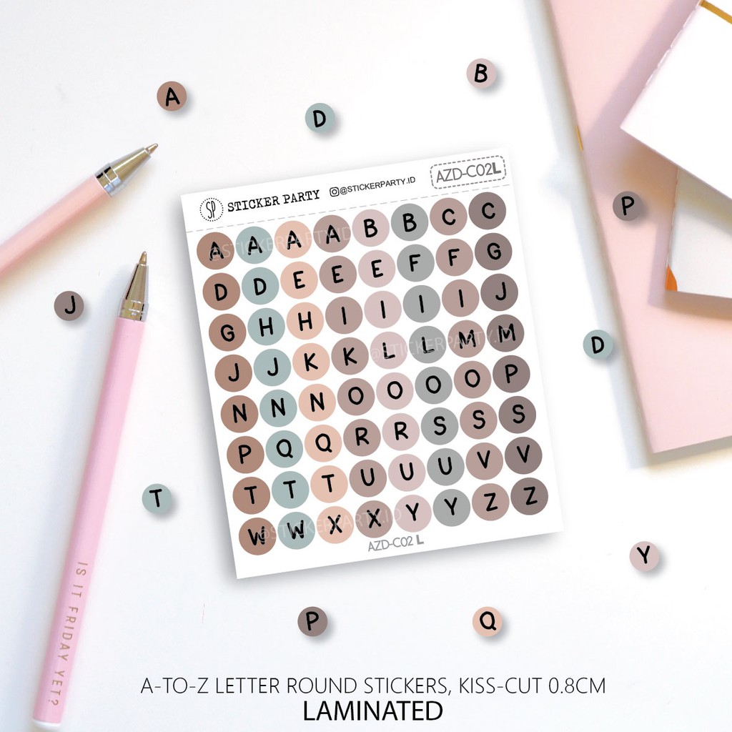 

[Sticker Party] Stiker Huruf Abjad Angka Estetik Coklat Letter Alphabet Bulat Dot 0,8cm Bujo Planner AZDC02