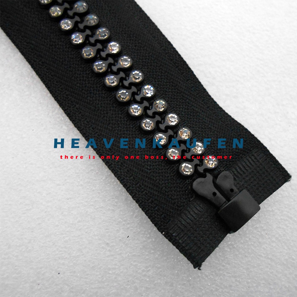 Resleting Zipper Hitam Besar Panjang 50 cm Hias Permata Imitasi