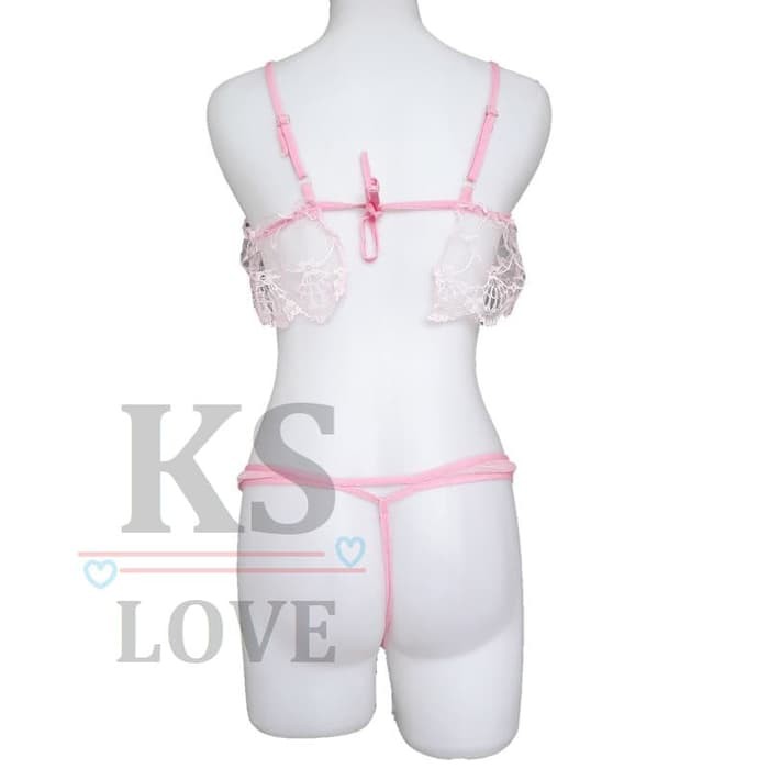 ready lingerie seksi kostum set bra renda celana dalam lace pink