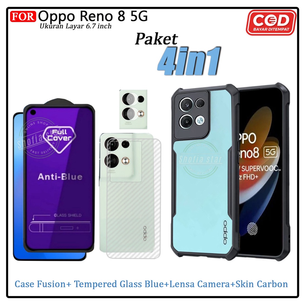 Paket 4in1 Case Reno 8 5g Reno 8t Reno 8 4g Reno 8 Pro Softcase Shockproof Transparan Camera Protect Casing