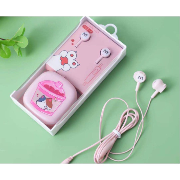 [YQX-3] Headset Earphone Motif KUCING Lucu / Wadah Earphone Karakter / Tempat Headset Kartun KUCING