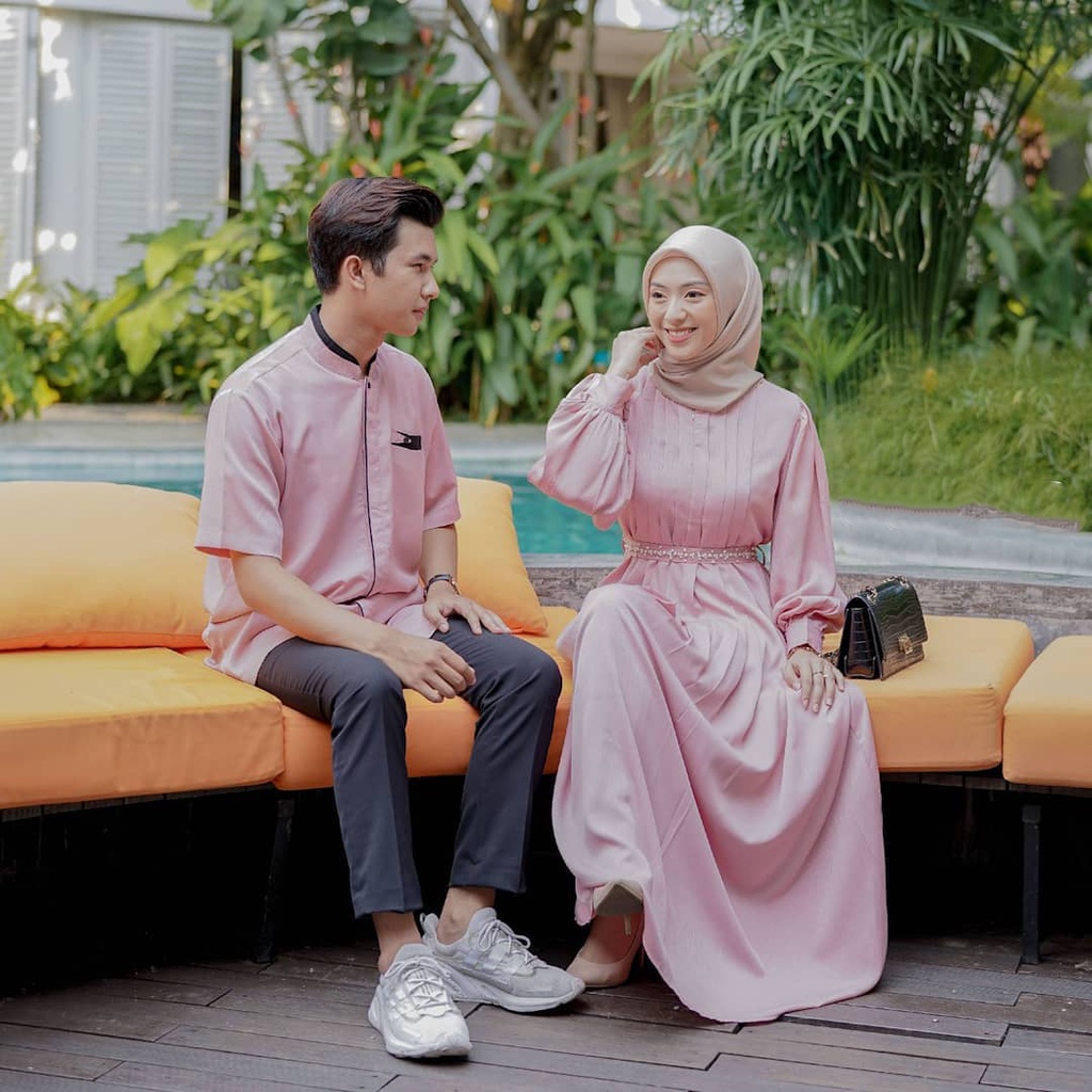 Couple Set Family Raline - Reline Gamis maxy dress &amp; Kemeja Pria Aksen Mutiara pearl