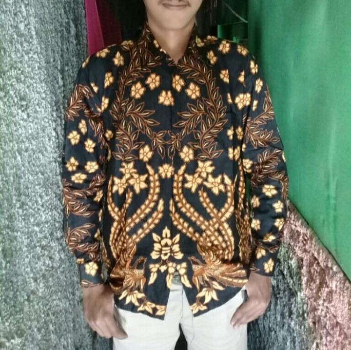 Kemeja Batik Pria Batik Kondangan Kemeja Modern Motif Wulu Kuning