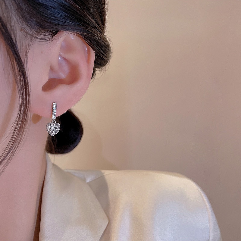 Anting Tusuk Sterling silver 925 Desain Hati Hias Zircon Untuk Wanita