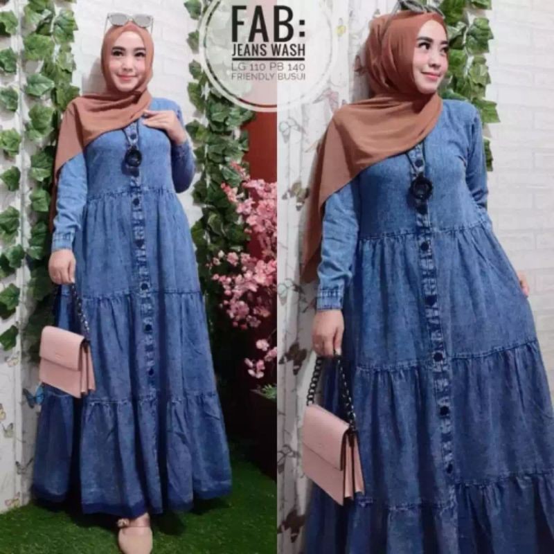 Gamis Levis Wanita Terbaru Bahan Denim / Jean Wash Busui Polos