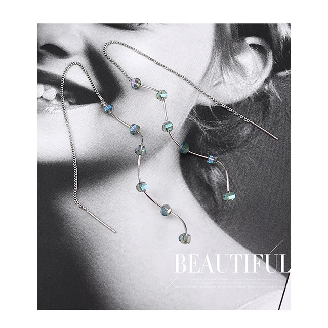 LRC Anting Tusuk Fashion Platinum Plated Fringed Spiral S925 Silver Needle Stud Earrings Y62534