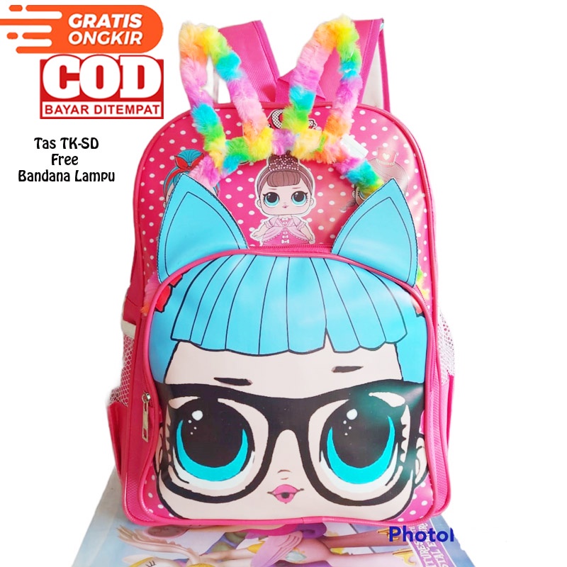 Tas LOL Anak SD / Tas LOL Kepala Timbul / Tas Ransel Murah / Tas LOL Free Bandana LED