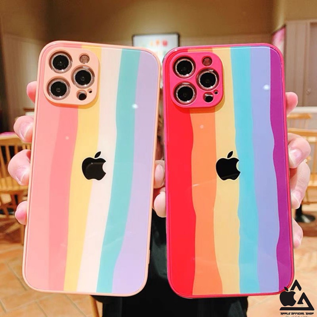 Premium Glass Case Rainbow iPhone 12 12PRO 12 PROMAX TEMPERED PELANGI SOFTCASE HARDCASE