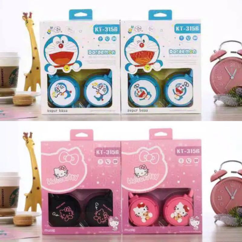 Headphone / Headset DORAEMON &amp; HELLOKITTY HF bando murah ( bisa telp, online, streaming &amp; gaming )