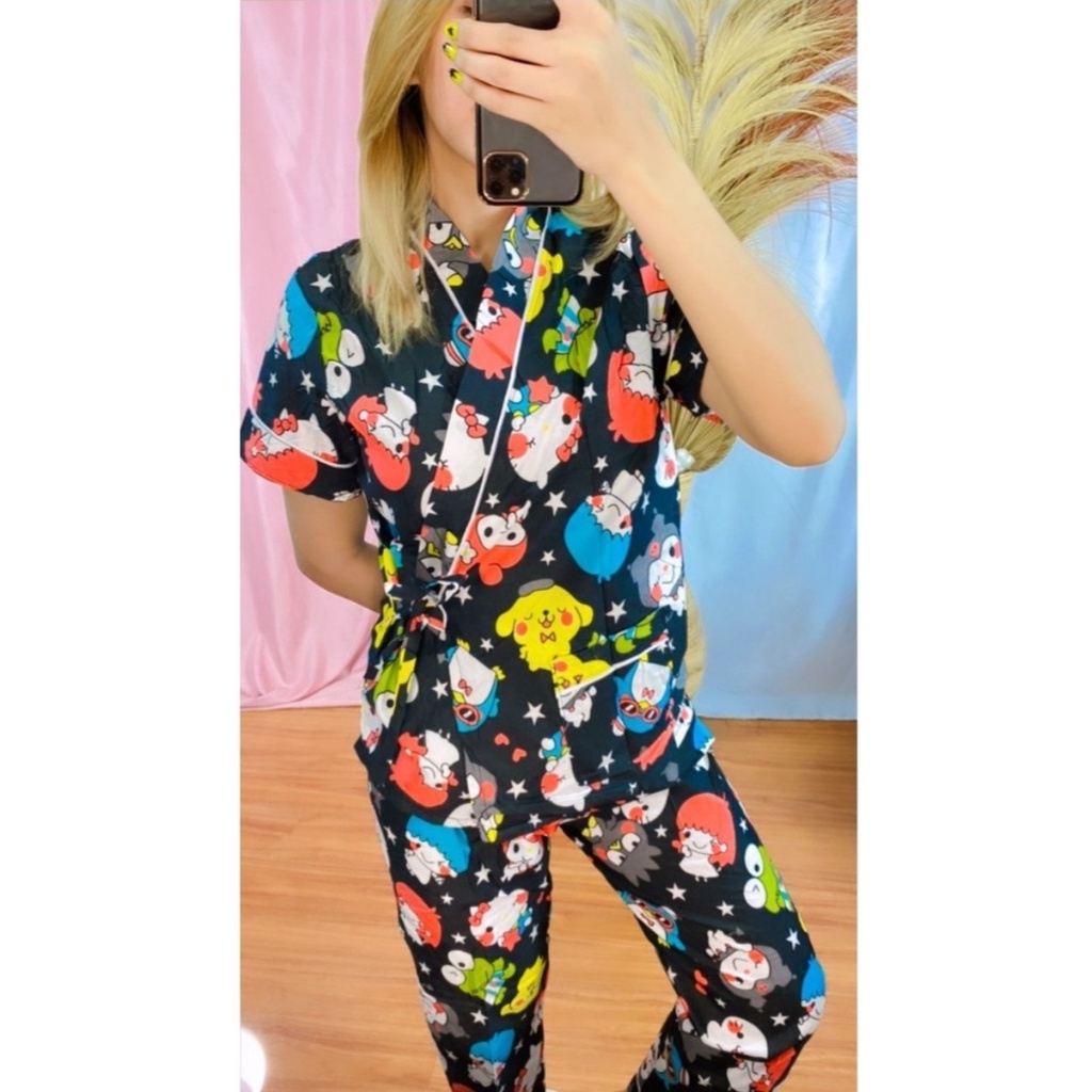 VIBELLECP - CP Vibelle shop grosir baju tidur piyama karakter fashion murah wanita-CPQH MELODY HITAM