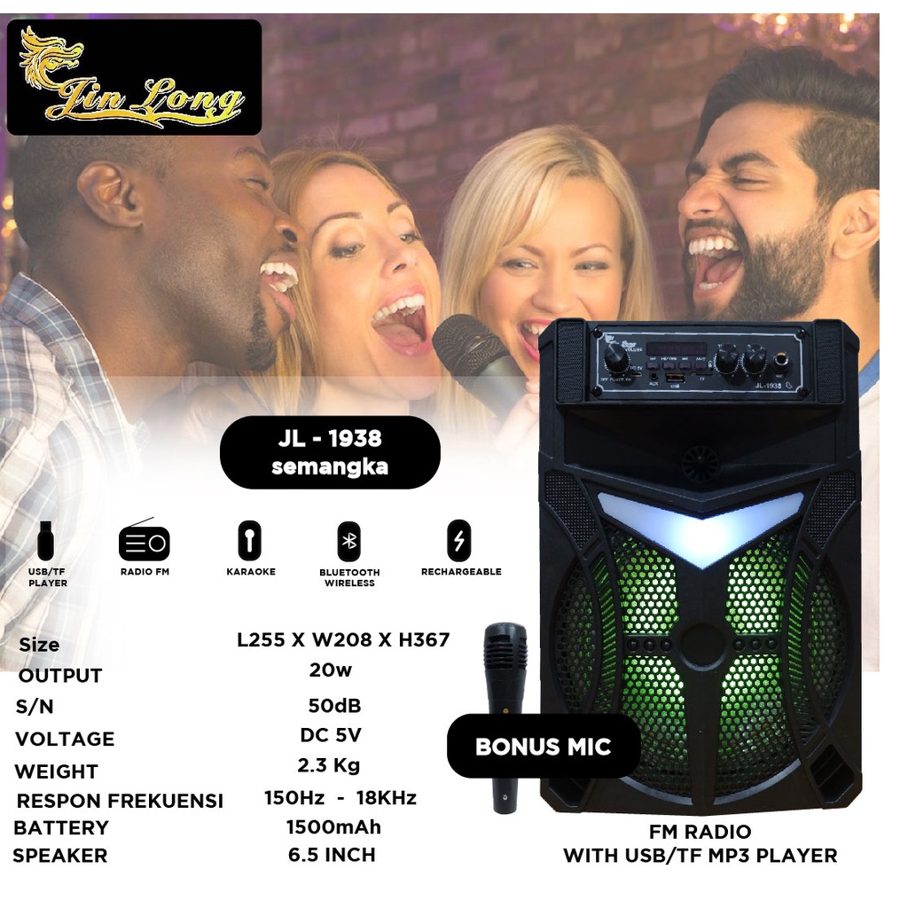 SPEAKER JINLONG ORIGINAL JL 1938 SEMANGKA SPEAKER BLUETOOTH SPEAKER KARAOKE