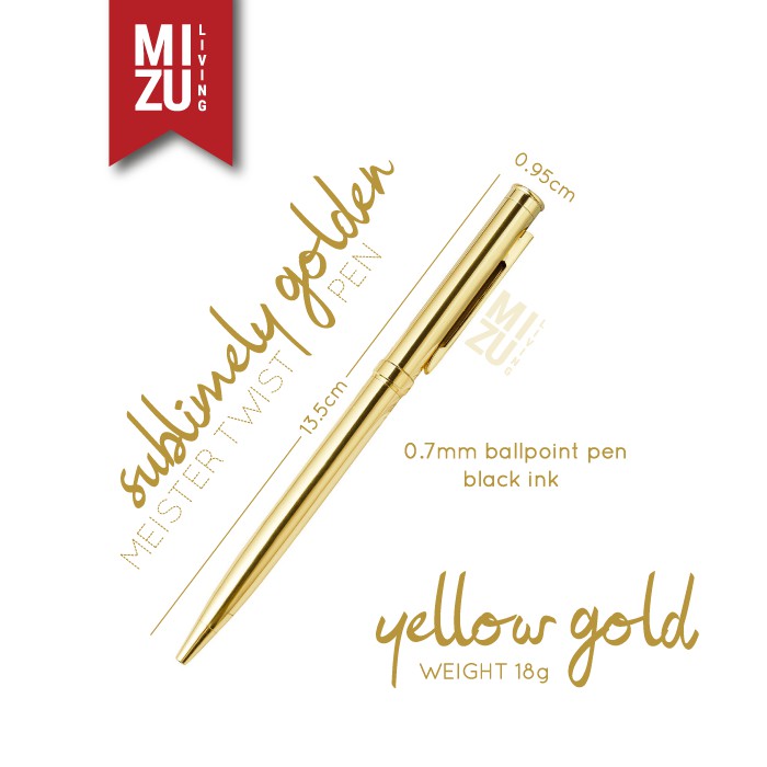 SUBLIMELY GOLDEN MEISTER GOLD PEN Twist Refillable Black Ink Tinta Hitam Ballpoint Pocket Clip Emas-6