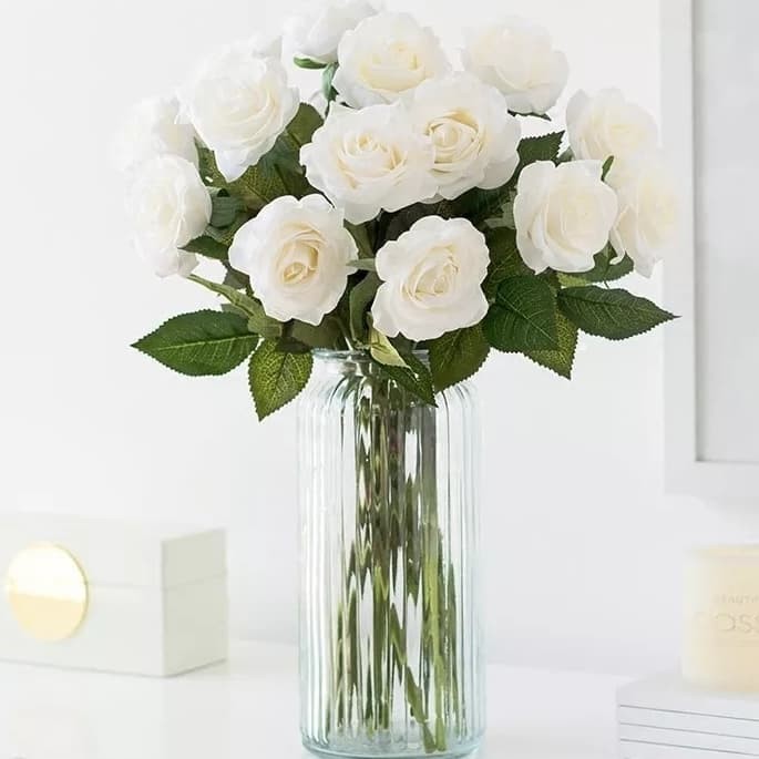 Bunga Mawar Artificial Latex Import - 004 - Putih / White