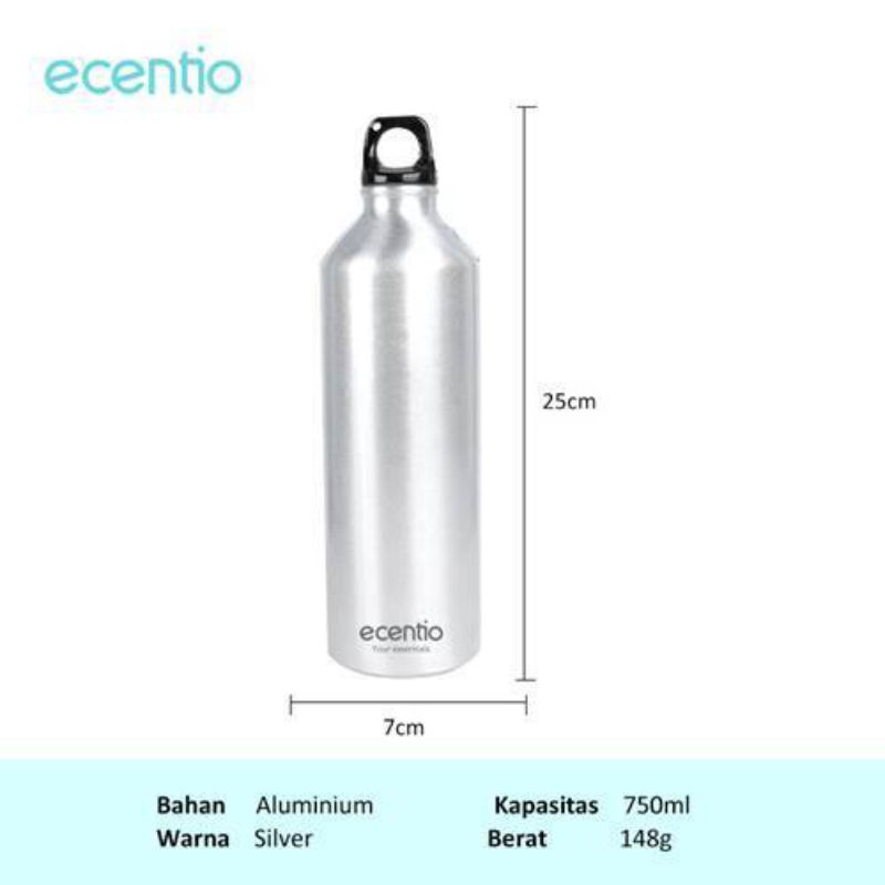 Ecentio - Botol minum Alumunium untuk olahraga Silver