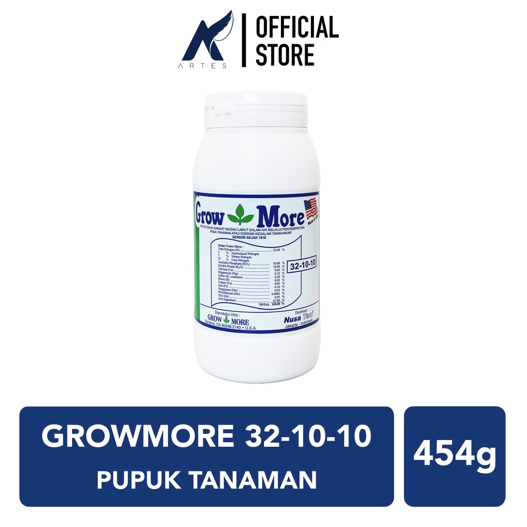 GROW MORE-GROWMORE 32-10-10 Pupuk NPK Daun Tanaman Hias-Bunga-Sayuran-Padi-Jagung-dll Kemasan Botol 454 gram-gr-g