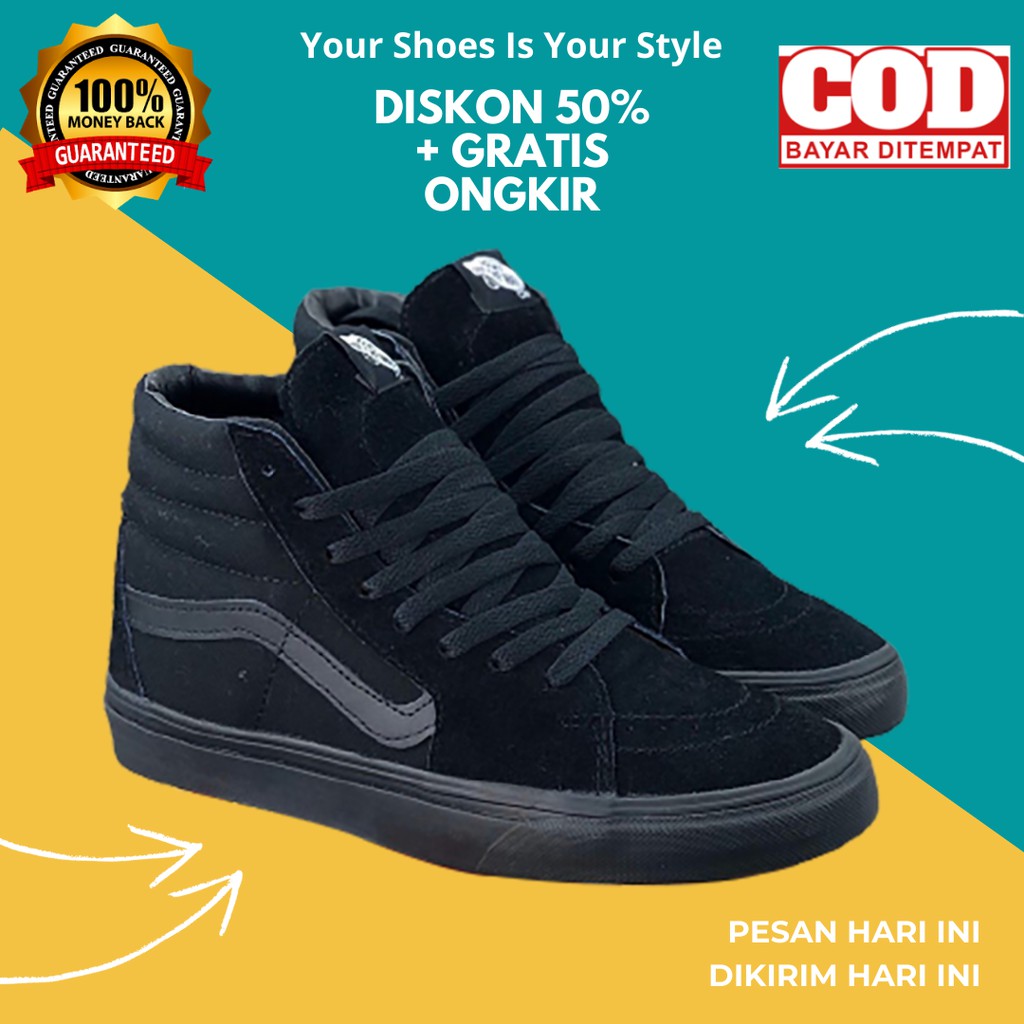 (BISA COD) VANS SK8 HIGH FULL BLACK WAFFLE DT BNIB / VANS SK8 / VANS SK8 HI / SEPATU VANS SK8