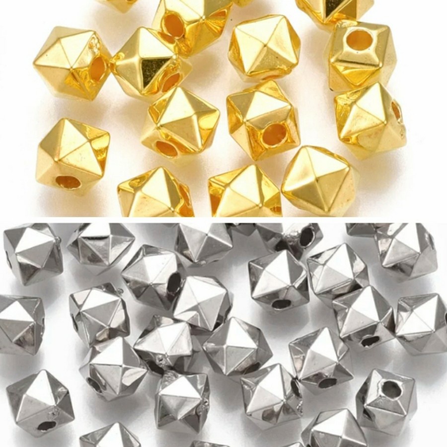 ISI 100PC MANIK MOTE AKRILIK 6MM KOTAK SILVER GOLD BAHAN KERAJINAN TANGAN DIY CANTIK BERKUALITAS