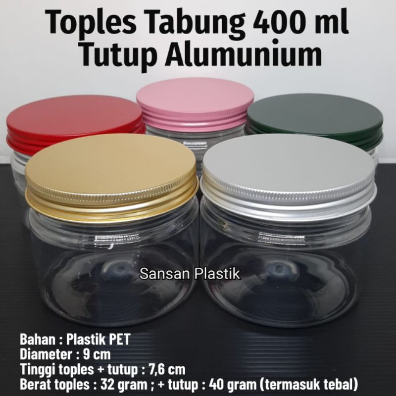 Toples 400ml tutup alumunium / Toples Tabung 400 ml tutup alumunium / Toples tabung tutup alumunium