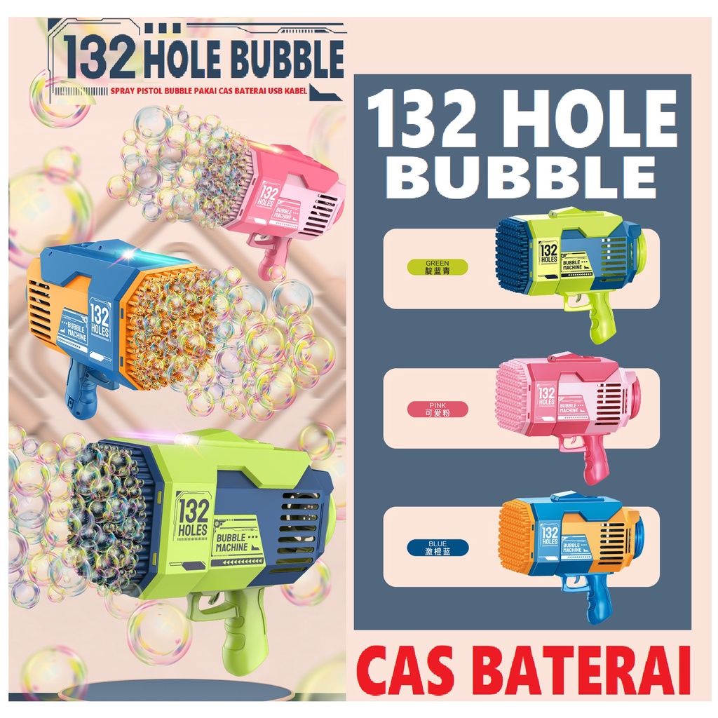 SPRAY BUBBLE 132 HOLE BALON ADA LAMPU / MAINAN ANAK EDUKASI 132 LUBANG MACHINE JUMBO BUBBLE GUN BALL