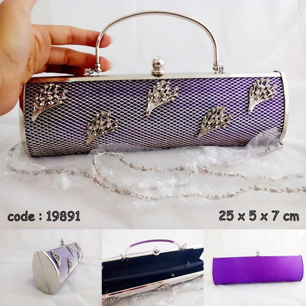 Dijual Tas Pesta Wanita Dompet Import Clutch 3in1 Ungu Behel Silver 19891 Murah