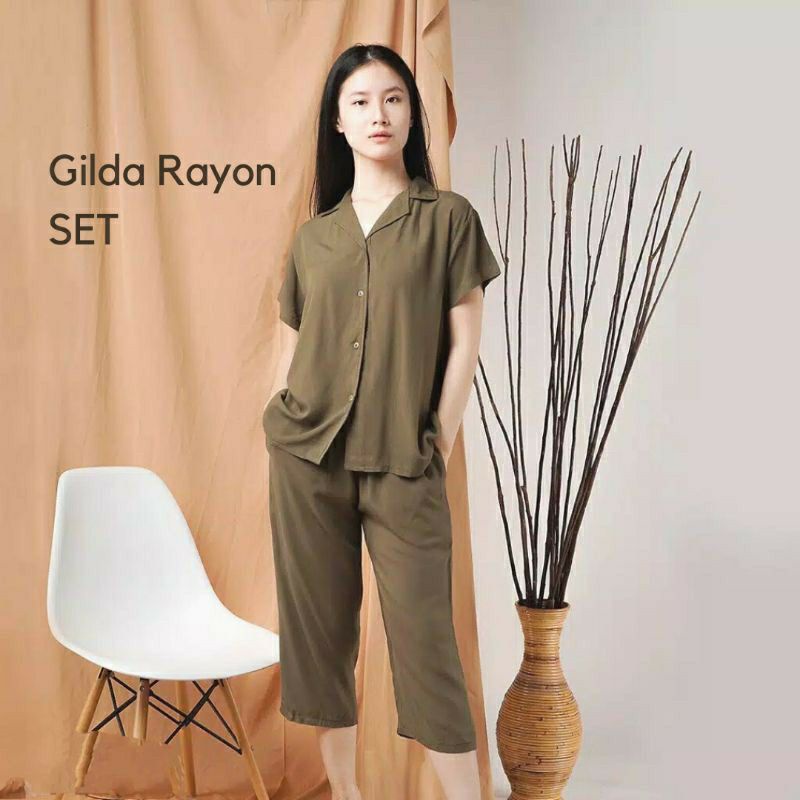 Gilda Rayon Set Polos Wanita Hitam