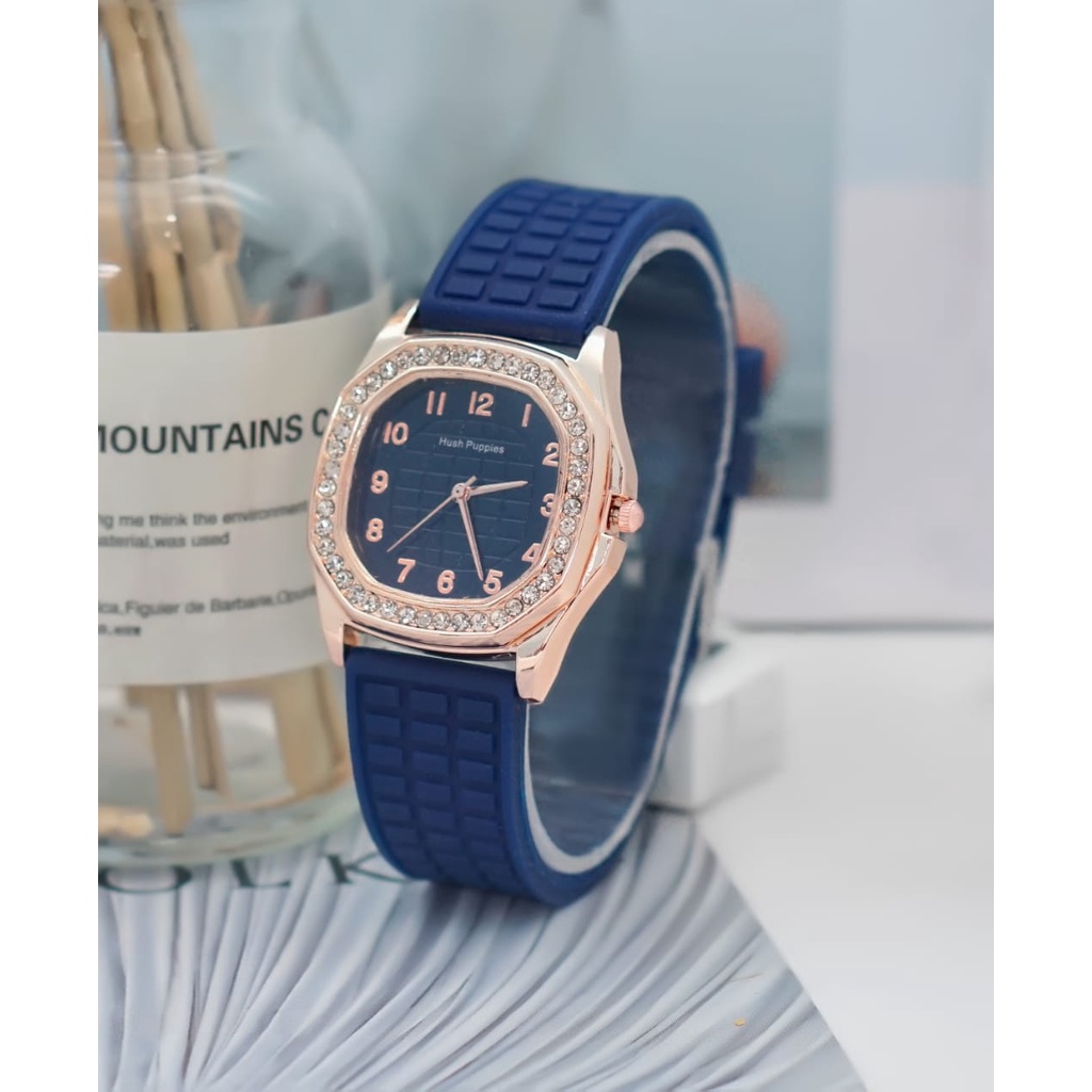 BAJ Jam Tangan Quartz Strap Rubber PU Analog Casual Gaya Retro Wanita Persegi Watch Korean Fashion Body Diamond RM043