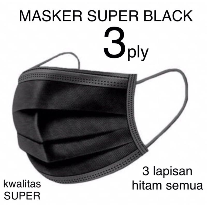 MASKER EARLOOP ONE CARE 3 PLY HITAM EMBOS DISPOSABLE FACE MASK ISI 50 PCS