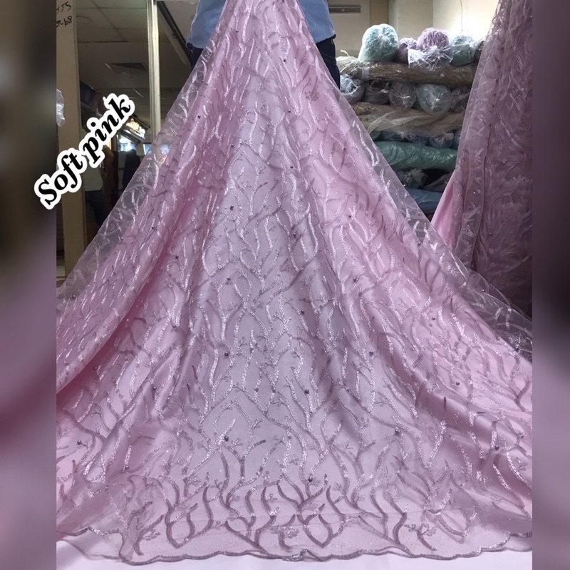 MURAH!!! Kain bahan tille akar mutiara / bahan kebaya brokat tile.