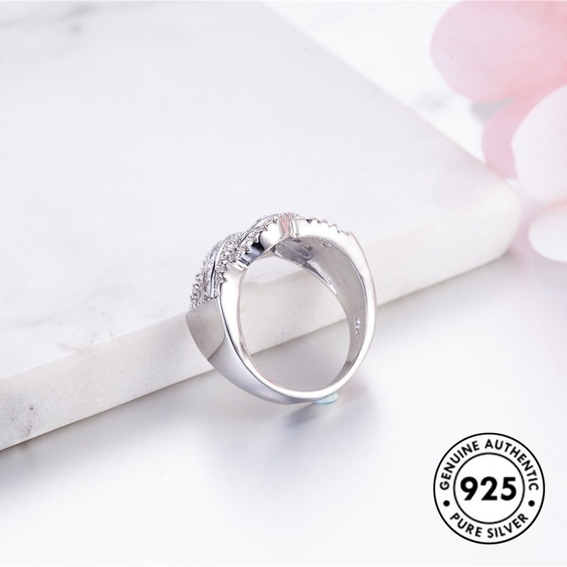 Cincin Sterling Silver 925 Hias Berlian Imitasi Mewah Elegan Untuk Wanita