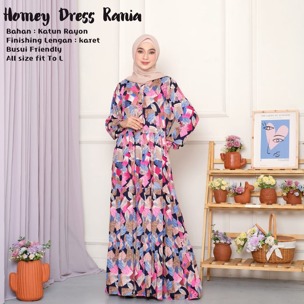 TERMURAH!!(BISA COD)HOMEY DRESS MOTIF_HOMEY DRESS RANIA_BAHAN KATUN RAYON_GAMIS WANITA_BESTSELLER