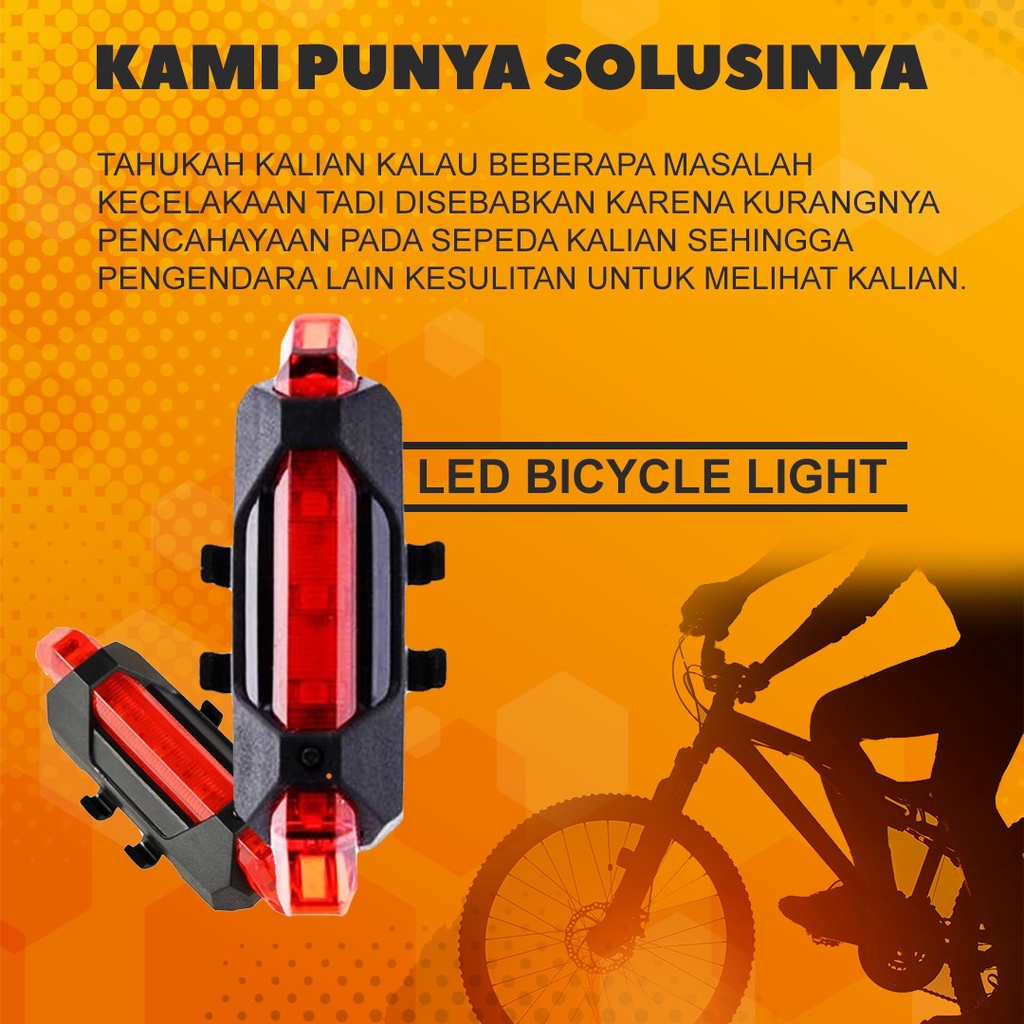 LAMPU SEPEDA USB DEPAN / BELAKANG - ANTI AIR