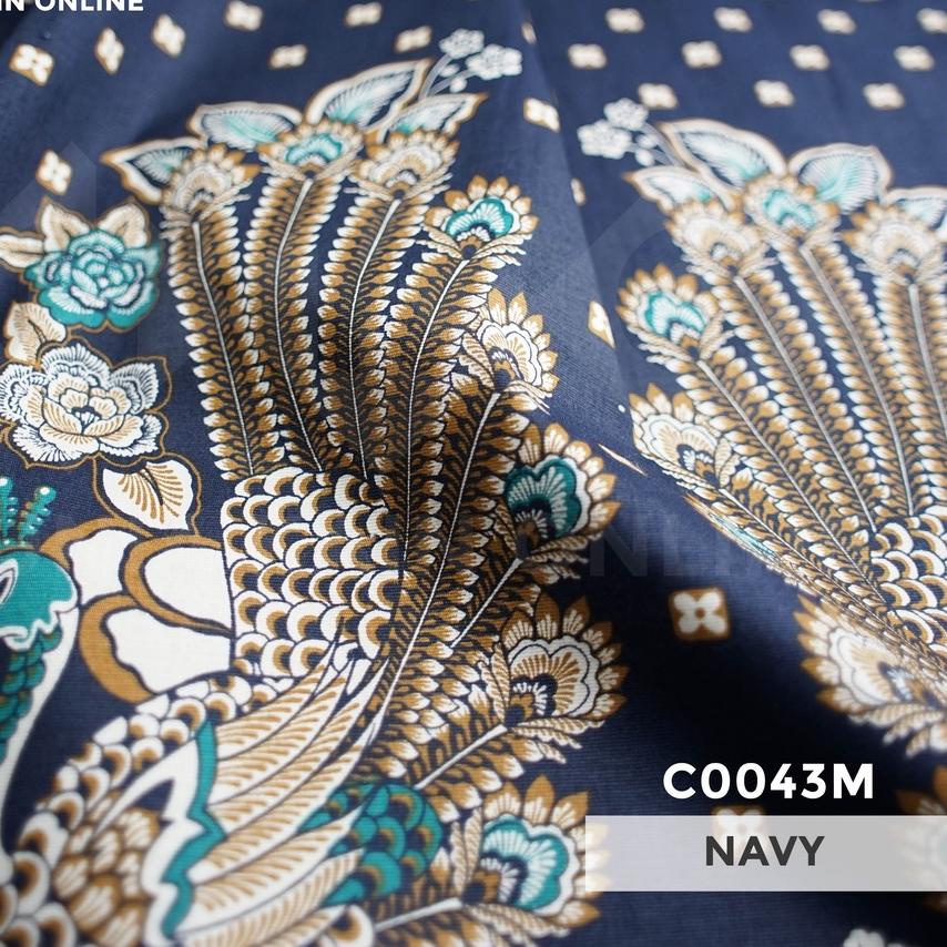 ✰ DKO Kain LYCRA Premium Cotton Stretch Motif Merak Navy ◌